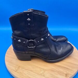 Born Black Leather Studded Harness Ankle Boots‎ Western Style Womens 7 / 38